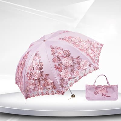 Lace embroidered folding umbrella