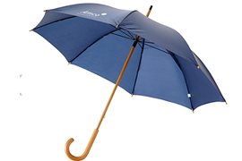 Umbrella with wooden mid-pole and wooden handle