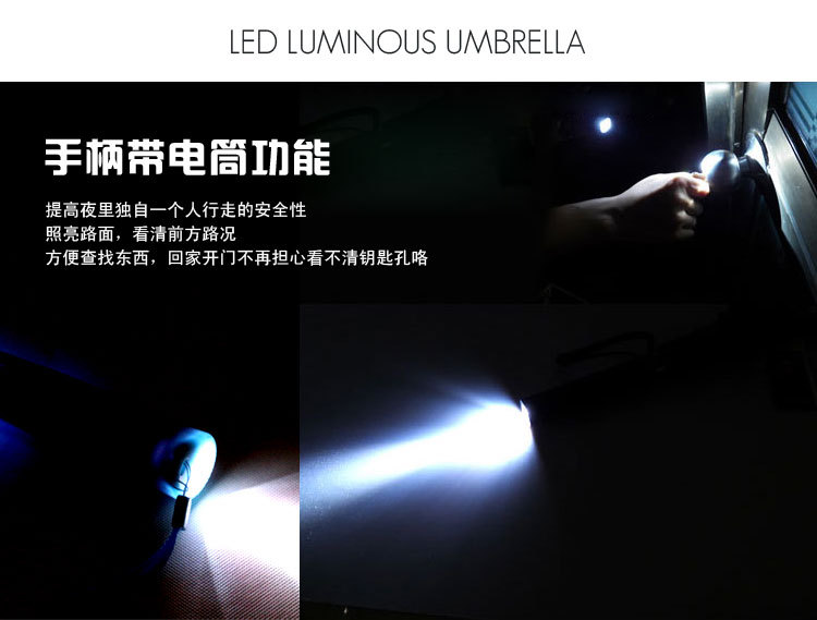 Umbrella handle flashlight